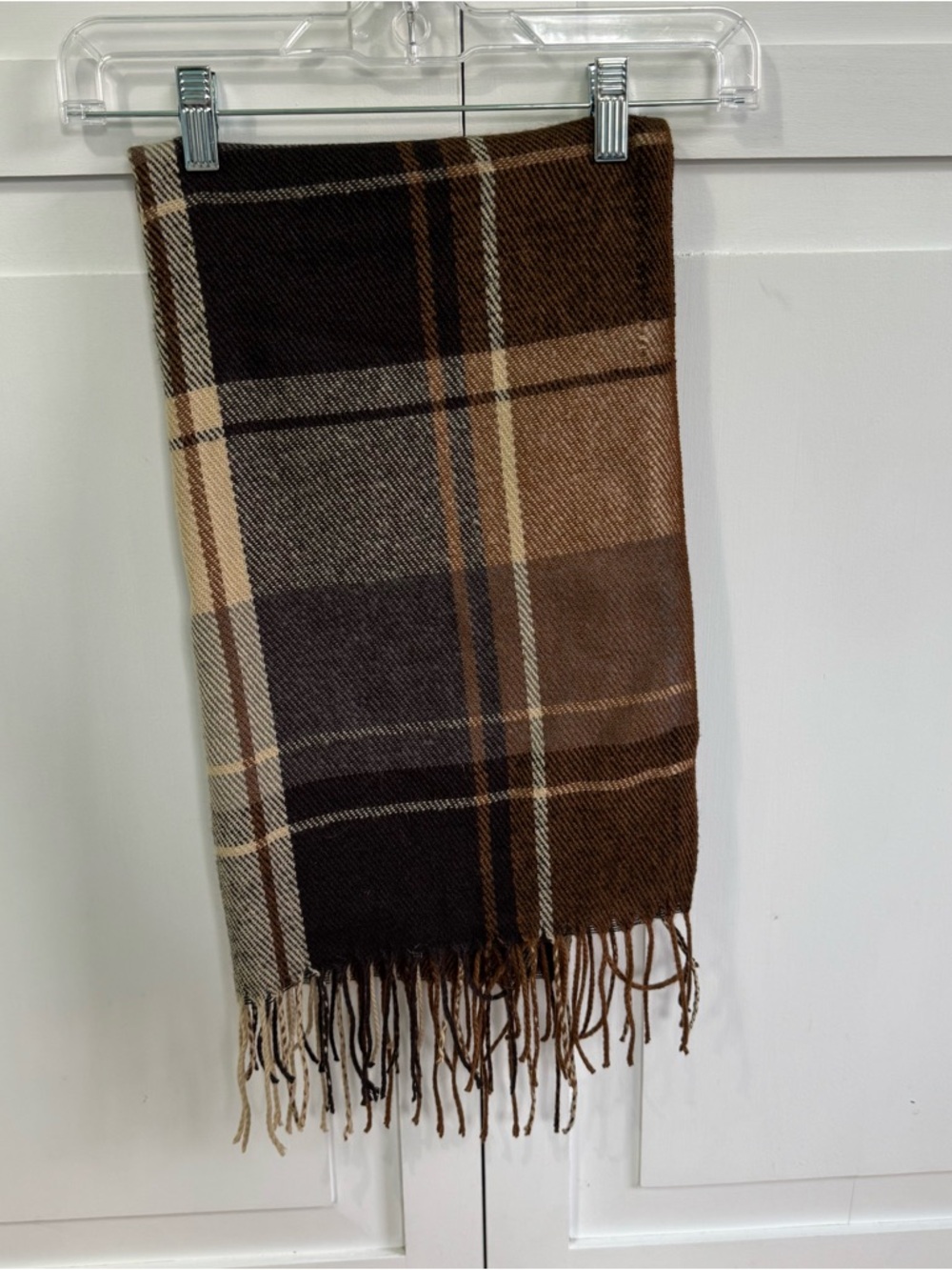 Brown Plaid Fringe Scarf